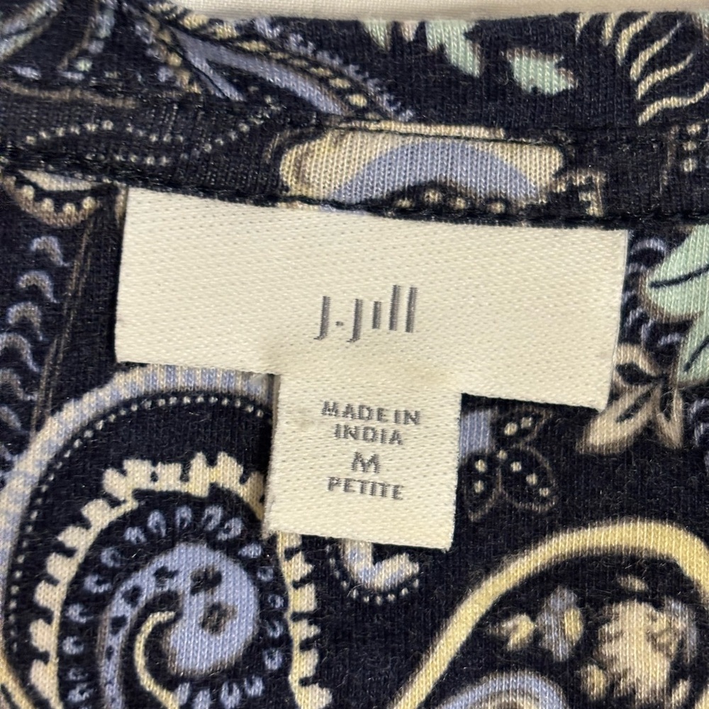 J.Jill Petite Medium Navy Blue Paisley Tunic Top 3/4 Sleeve Soft Cotton Modal - Picture 3 of 9